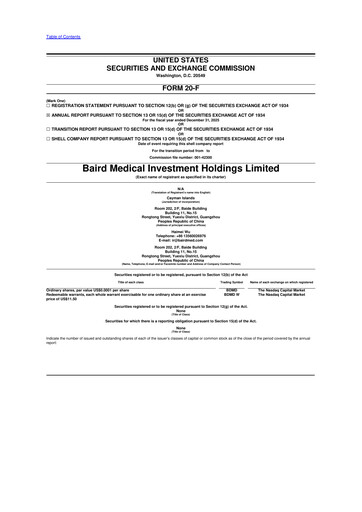 Miniature Baird Medical Investment Holdings 20-F Rapport annuel 