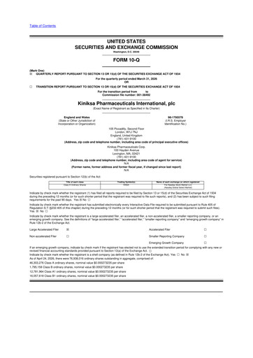 Thumbnail Kiniksa Pharmaceuticals
 10-Q Quarterly Report FY 