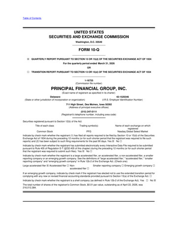 Thumbnail Principal Financial Group 10-Q Quarterly Report FY 