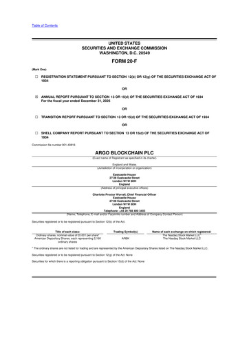Miniature Argo Blockchain 20-F Rapport annuel 