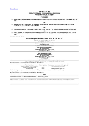 Miniature Grupo Aeroportuario Centro Norte
 20-F Rapport annuel 