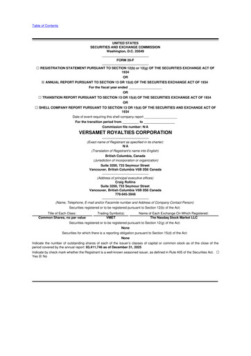 Thumbnail Versamet Royalties Corporation 20-F Annual Report 
