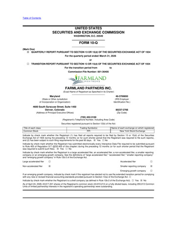Thumbnail Farmland Partners
 10-Q Quarterly Report FY 