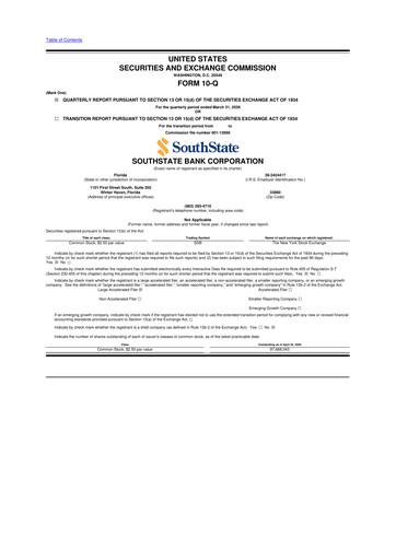 Thumbnail South State Corp 10-Q Quarterly Report FY 