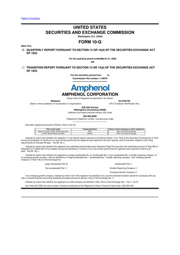 Thumbnail Amphenol 10-Q Quarterly Report FY 