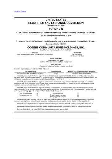 Thumbnail Cogent Communications
 10-Q Quarterly Report FY 
