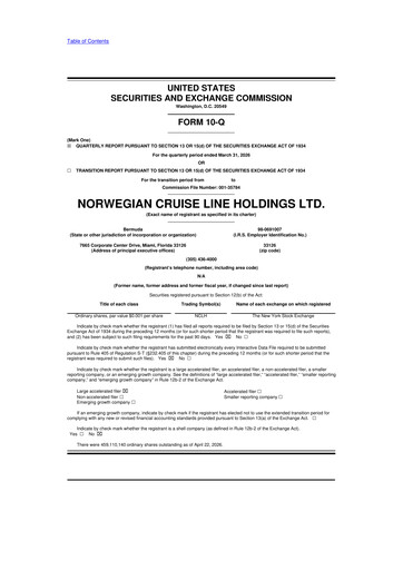 Thumbnail Norwegian Cruise Line
 10-Q Quarterly Report FY 
