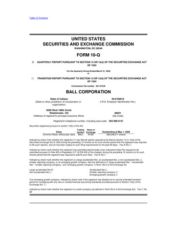 Miniature Ball Corporation
 10-Q Rapport trimestriel 2026 