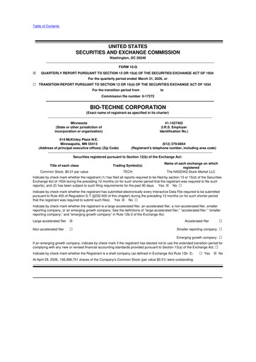 Miniature Bio-Techne 10-Q Rapport trimestriel  
