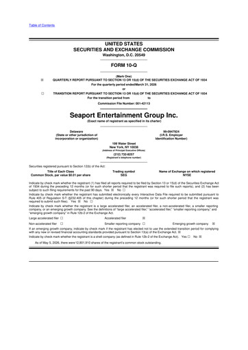 Vorschaubild Seaport Entertainment Group 10-Q Quartalsbericht 2026 
