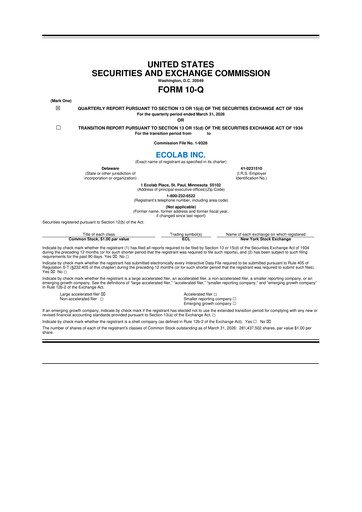 Miniature Ecolab 10-Q Rapport trimestriel  