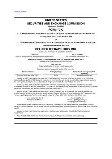 Vorschaubild Celldex Therapeutics 10-Q Quartalsbericht 2026 