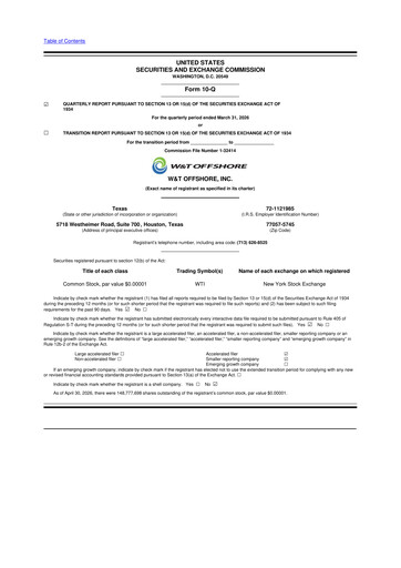 Miniature W&T Offshore 10-Q Rapport trimestriel  