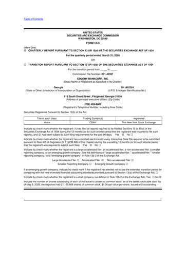Thumbnail Colony Bankcorp 10-Q Quarterly Report FY2026 