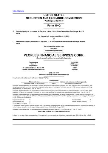 Thumbnail Peoples Financial Services 10-Q Quarterly Report FY 