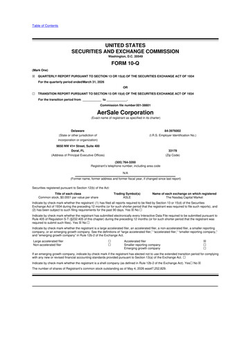 Thumbnail AerSale 10-Q Quarterly Report FY 