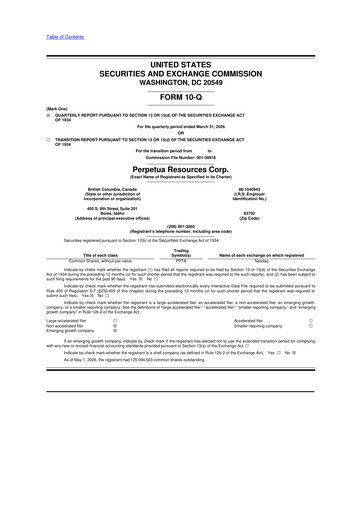 Miniature Perpetua Resources 10-Q Rapport trimestriel  