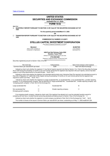 Vorschaubild Stellus Capital Investment Corporation 10-Q Quartalsbericht  