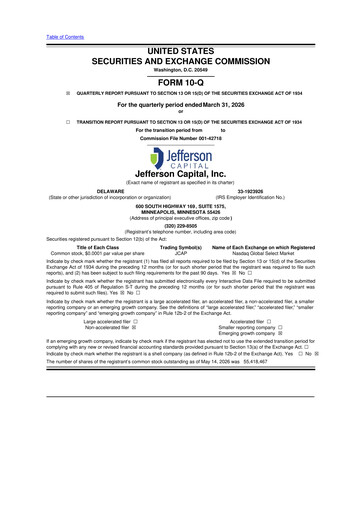 Thumbnail Jefferson Capital 10-Q Quarterly Report FY 