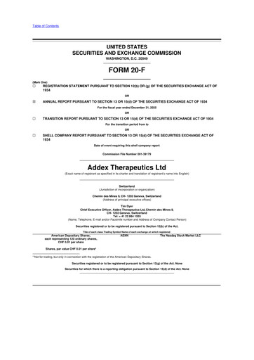 Thumbnail Addex Therapeutics 20-F Annual Report 