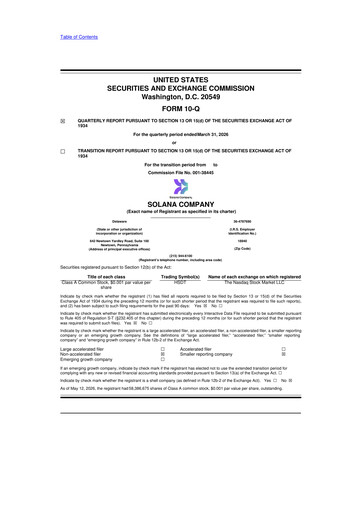 Miniature Solana Company 10-Q Rapport trimestriel 2026 
