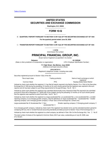 Miniature Principal Financial Group 10-Q Rapport trimestriel 2026 
