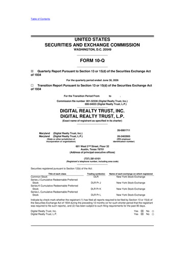 Thumbnail Digital Realty 10-Q Quarterly Report FY 