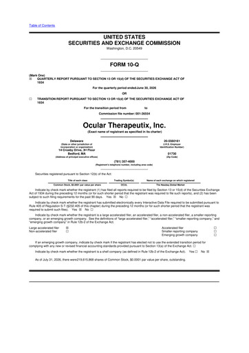 Vorschaubild Ocular Therapeutix 10-Q Quartalsbericht 2026 
