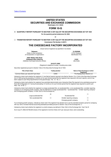 Thumbnail The Cheesecake Factory
 10-Q Quarterly Report FY2026 