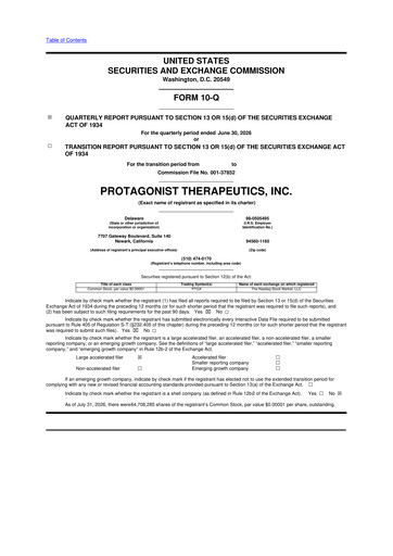 Thumbnail Protagonist Therapeutics
 10-Q Quarterly Report FY2026 