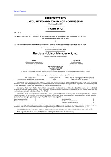 Thumbnail Resolute Holdings Management 10-Q Quarterly Report FY2026 