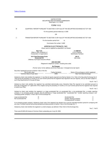 Thumbnail Arrow Electronics
 10-Q Quarterly Report FY2026 