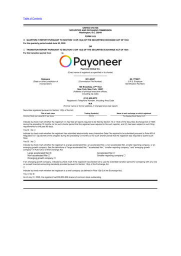 Vorschaubild Payoneer 10-Q Quartalsbericht 2026 