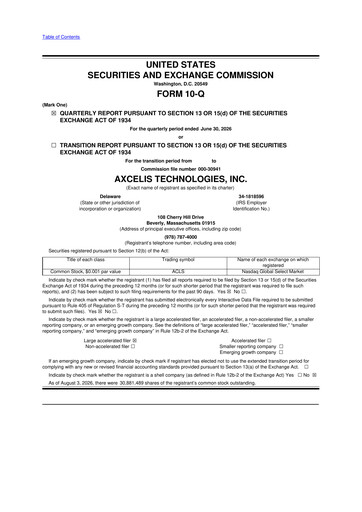 Thumbnail Axcelis Technologies
 10-Q Quarterly Report FY2026 