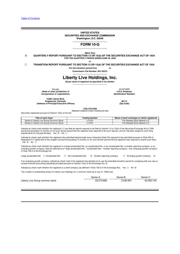 Miniature Liberty Live Holdings 10-Q Rapport trimestriel 2026 