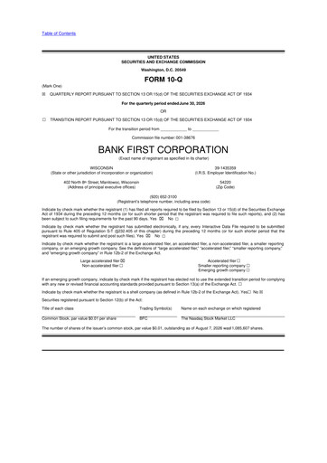 Thumbnail Bank First 10-Q Quarterly Report FY2026 