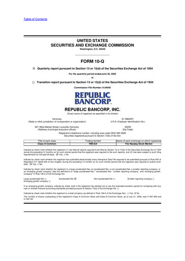 Thumbnail Republic Bank 10-Q Quarterly Report FY2026 