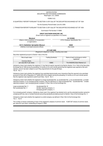 Miniature Great Southern Bancorp 10-Q Rapport trimestriel 2026 