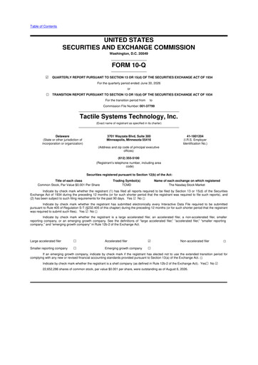 Vorschaubild Tactile Medical 10-Q Quartalsbericht 2026 