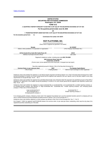 Miniature Riot Platforms 10-Q Rapport trimestriel 2026 