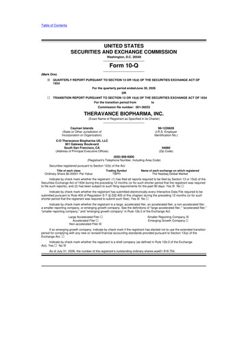 Miniature Theravance Biopharma
 10-Q Rapport trimestriel 2026 