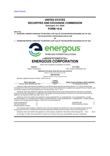 Miniature Energous 10-Q Rapport trimestriel 2026 