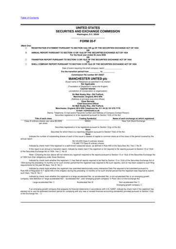 Miniature Manchester United
 20-F Rapport annuel 2026