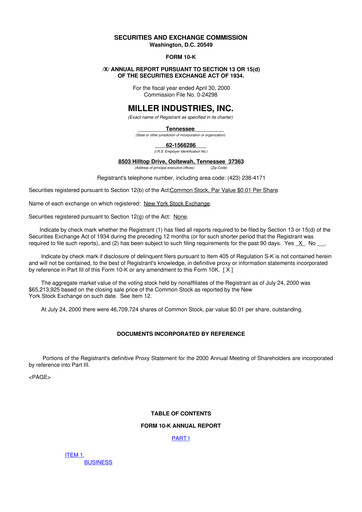 Thumbnail Miller Industries 10-K Annual Report 2000