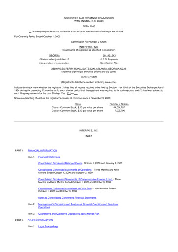 Vorschaubild Interface, Inc. 10-Q Quartalsbericht  