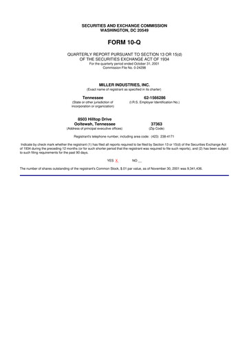 Thumbnail Miller Industries 10-Q Quarterly Report FY 