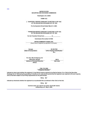 Thumbnail United Community Bank 10-Q Quarterly Report FY 