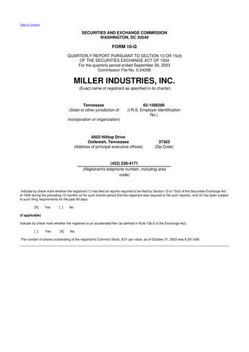 Thumbnail Miller Industries 10-Q Quarterly Report FY 