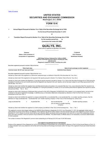 Thumbnail Qualys 10-K Annual Report 2012