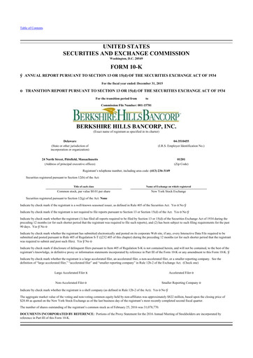 Thumbnail Berkshire Hills Bancorp 10-K Annual Report 2015